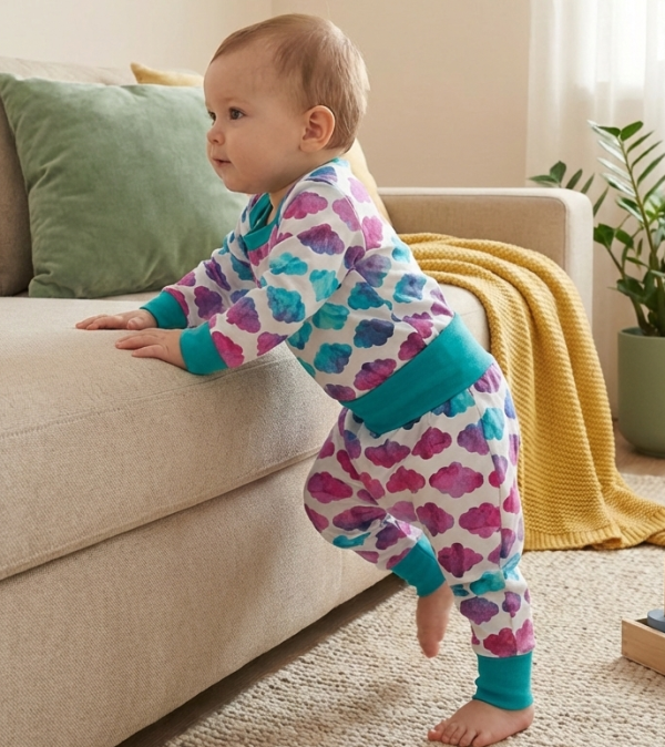 MYASOLAM- Bébé en mouvement portant un vêtement évolutif confortable