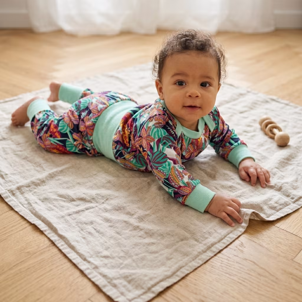 Fleur jungle bord-côte menthe – Ensemble évolutif bébé