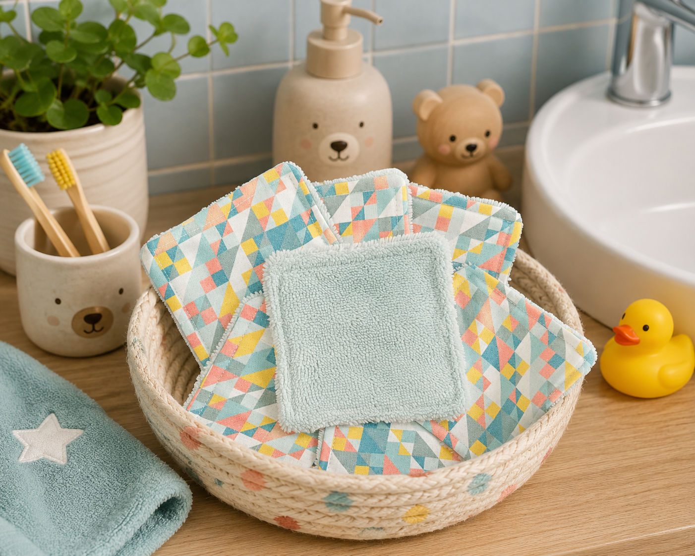 Lot de 7 cotons lavables - Cubes géométrique