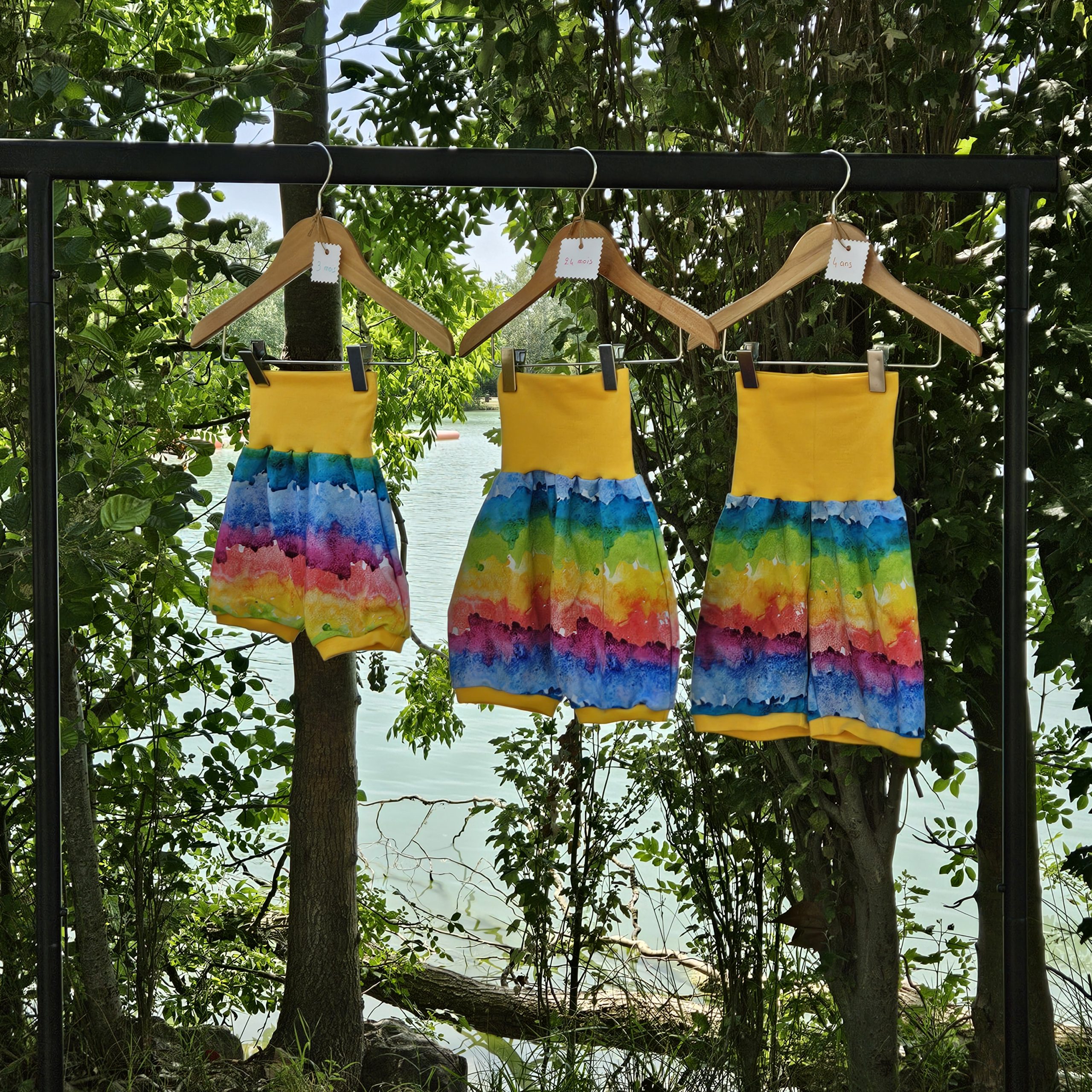 Short sarouel - peinture arc en ciel